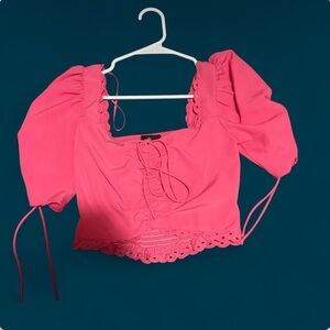 Elegant Lace-Up Women's Blouse in Pink